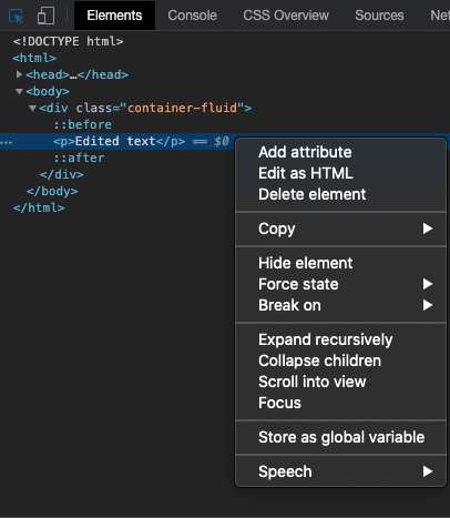 Modifications of the p element in the Hello World example.