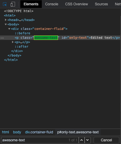 Search for element having the "awesome-text" class.