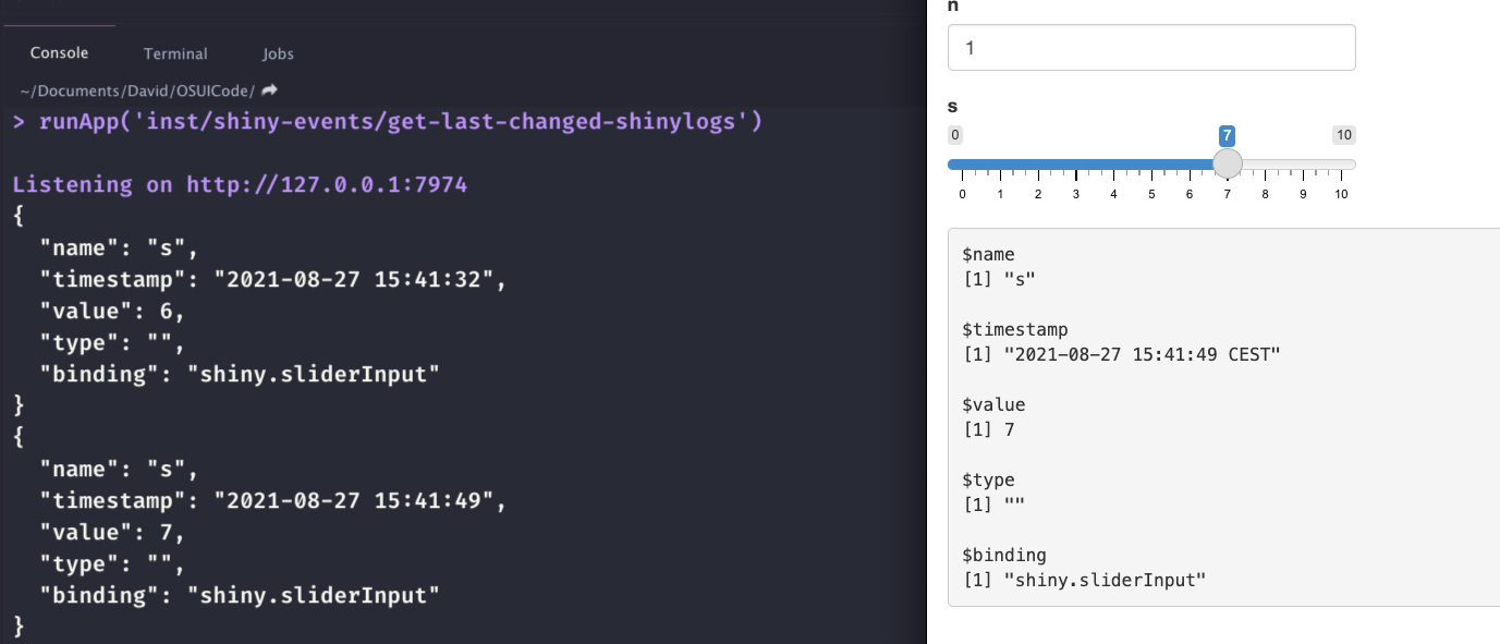 {shinylogs} allows real time input tracking and storage for analytics purposes.