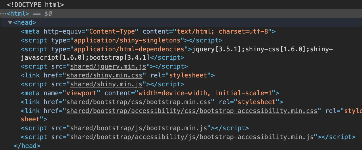 Shiny dependencies (with {shiny} 1.6.0).